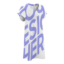 Cargar imagen en el visor de la galería, Vestido de manga corta con cuello en V suave suelto de moda para mujer BUQ Personalizado con Impresión Completa con Foto Logo Patrón Texto