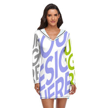 Cargar imagen en el visor de la galería, Ropa de casa de una pieza holgada Vestido Pijama con capucha para mujer QZ6056 Personalizada con Impresión Completa de múltiples imágenes con Foto Logo Patrón Texto