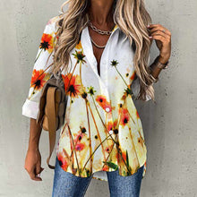 Cargar imagen en el visor de la galería, Blusa / Camisa Informal Manga Larga Botones Dobladillo Irregular Corte Suelto para Mujer AY008 Personalizada con Impresión Completa de una imagen con Foto Logo Patrón Texto