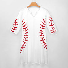 Cargar imagen en el visor de la galería, Vestido Elegante de Manga 3/4 con Volantes Cuello de Pico Bolsillo para Mujer BNQ Personalizado Impresion Completa de Múltiples Imágenes con Foto Logo Patrón Texto