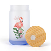 Cargar imagen en el visor de la galería, Vaso de Vidrio Esmerilado Vaso para Beber Vaso de Cerveza con Tapa de Madera para té, hielo, soda, café JJ0520152 Personalizado con impresión completa de una imagen con Foto Logo Patrón Texto