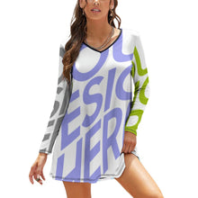 Cargar imagen en el visor de la galería, Vestido suelto holgado de moda manga larga para mujer NZ035 Personalizado con Impresión Completa de múltiples imágenes con Foto Logo Patrón Texto