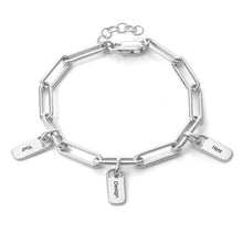Cargar imagen en el visor de la galería, Pulsera Personalizada con clip colgante barra S0017 con texto nombre para mujer hombre Cadena Ajustablede de cobre / plata de ley 925 chapada de oro rosa de 18K