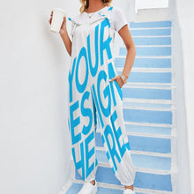 Cargar imagen en el visor de la galería, Mono suelto pantalones casual con tirantes lazo de moda para mujer RP Personalizado con Impresión Completa de una imagen con Foto Logo Patrón Texto