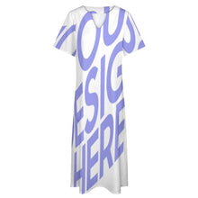 Cargar imagen en el visor de la galería, Vestido Largo Holgado con Bolsillos de Moda Manga Corta Cuello en V para Mujer BYQ Personalizado con Impresión Completa de Una Imagen con Foto Texto Patrón