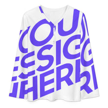 Cargar imagen en el visor de la galería, Camiseta de manga larga con cuello en V para mujer A38L Blusa holgada informal personalizado con patrón foto texto (impresión de imagen única)