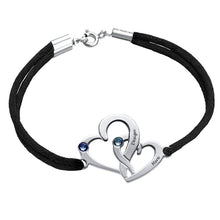 Cargar imagen en el visor de la galería, Pulsera de Cordón con Corazones de Plata 925 / Cobre Chapado en oro 18k S0030 Personalizada Grabada con Texto Nombre