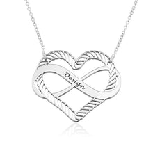 Cargar imagen en el visor de la galería, Collar Personalizado con infinito corazón X0029 con texto nombre para mujer hombre Longitud Ajustable en plata de ley 925 chapado de oro rosa de 18K