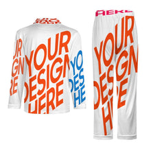 Cargar imagen en el visor de la galería, Conjunto de pijama para hombre, camisa de manga larga + pantalón largo con cordón personalizado con patrón foto texto (impresión de imágenes múltiples)