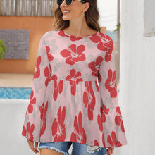 Cargar imagen en el visor de la galería, Blusa / Camiseta con volantes dobladillo irregular cuello redondo manga larga PL Personalizada con Impresión Completa de una imagen con Foto Logo Patrón Texto