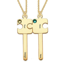 Cargar imagen en el visor de la galería, Collar de Llave de Rompecabezas Personalizado X0040 con texto nombre para parajes mujer hombre Longitud Ajustable en plata de ley 925 chapado de oro rosa de 18K