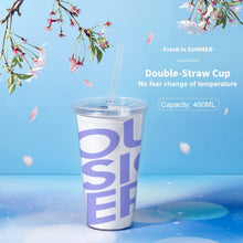 Cargar imagen en el visor de la galería, Copa de paja de plástico de doble capa con tapa y pijita JJ0520062 Personalizada con Foto Logo Patrón Texto