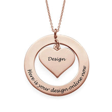 Cargar imagen en el visor de la galería, Collar con corazón anillo longitud ajustable en plata de ley 925 chapado de oro rosa de 18K para mujer madre X0052 Personalizado con texto nombre