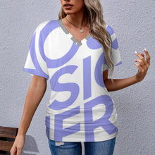 Cargar imagen en el visor de la galería, Camiseta Plisada Sexy con Cuello de Pico Manga Corta para Mujer BHT Personalizada Impresion Completa de Múltiples Imágenes con Foto Logo Patrón Texto