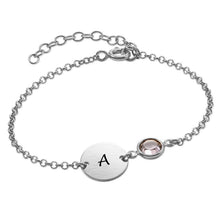 Cargar imagen en el visor de la galería, Pulsera Inicial con Piedra de Nacimiento en Plata 925 / Cobre Chapado en Oro / Oro Rosa para Mujer Hombre S0044 Grabada Personalizada con Texto Nombre