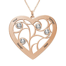 Cargar imagen en el visor de la galería, Collar de Árbol de Vida en Forma de Corazón con Piedras de Nacimiento en Plata de Ley 925 / Cobre X0003 Grabado Personalizado con Texto Nombre