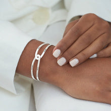 Cargar imagen en el visor de la galería, Brazalete / Pulsera abierto de empalme de moda para mujer hombre de plata de ley 925 chapado en oro / oro rosa de 18K S0011 Personalizada Grabada con Texto Nombre