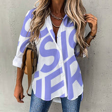 Cargar imagen en el visor de la galería, Blusa / Camisa Informal Manga Larga Botones Dobladillo Irregular Corte Suelto para Mujer AY008 Personalizada con Impresión Completa de una imagen con Foto Logo Patrón Texto