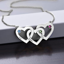 Cargar imagen en el visor de la galería, Collar de Tres Corazones Entrelazados con Piedras de Nacimiento de Plata 925 / Cobre para Familia Mujer Hombre X0063 Grabado Personalizado con Texto Nombre