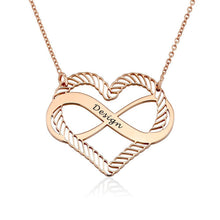 Cargar imagen en el visor de la galería, Collar Personalizado con infinito corazón X0029 con texto nombre para mujer hombre Longitud Ajustable en plata de ley 925 chapado de oro rosa de 18K