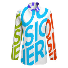 Cargar imagen en el visor de la galería, Camisa / Blusa vintage casual manga larga cuello en V con botones para mujer HS Personalizada con Impresión Completa de múltiples imágenes con Foto Logo Patrón Texto