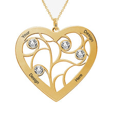 Cargar imagen en el visor de la galería, Collar de Árbol de Vida en Forma de Corazón con Piedras de Nacimiento en Plata de Ley 925 / Cobre X0003 Grabado Personalizado con Texto Nombre