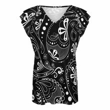 Cargar imagen en el visor de la galería, Camiseta Linda con cuello en V y manga corta con volantes de Moda para Mujer BUT Personalizada con Impresión Completa de una imagen con Foto Logo Patrón Texto