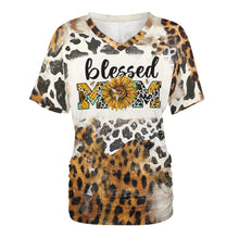 Cargar imagen en el visor de la galería, Camiseta Plisada Estampada de Moda de Manga Corta Cuello en V para Mujer BHT Personalizada Impresion Completa de Una Imagen con Foto Logo Patrón Texto