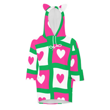 Cargar imagen en el visor de la galería, Sudadera Holgada con Capucha de Oreja de Gato con manga 3/4 para Mujer SDS004 Personalizada Impresion Completa de Múltiples Imágenes con Foto Logo Patrón Texto