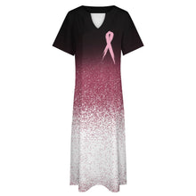 Cargar imagen en el visor de la galería, Vestido Largo Elegante de Manga Corta con Cuello en V y Bolsillo para Mujer BYQ Personalizado con Impresión Completa de Múltiples Imágenes con Foto Texto Patrón