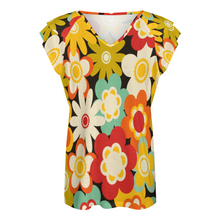 Cargar imagen en el visor de la galería, Camiseta Estampada de Mangas Cortas con Volantes Cuello en V para Mujer BUT Personalizada con impresión completa de múltiples imágenes con Foto Logo Patrón Texto