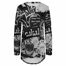 Cargar imagen en el visor de la galería, Camiseta Estampada de Punto Gris Cuello Redondo Manga Larga Dobladillo Irregular para Mujer BL Personalizada con Impresión Completa de Una Imagen con Foto Logo Patrón Texto