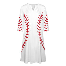 Cargar imagen en el visor de la galería, Vestido Elegante de Manga 3/4 con Volantes Cuello de Pico Bolsillo para Mujer BNQ Personalizado Impresion Completa de Múltiples Imágenes con Foto Logo Patrón Texto