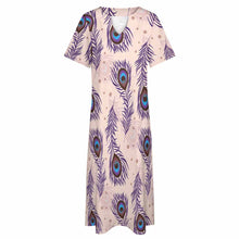 Cargar imagen en el visor de la galería, Vestido Largo Holgado con Bolsillos de Moda Manga Corta Cuello en V para Mujer BYQ Personalizado con Impresión Completa de Una Imagen con Foto Texto Patrón
