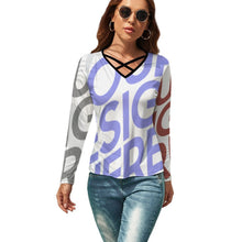 Cargar imagen en el visor de la galería, Camiseta Sexy Holgada Manga larga Cuello en V para Mujer NZ118 Personalizada con Impresión Completa de múltiples imágenes con Foto Logo Patrón Texto