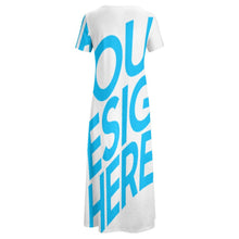 Cargar imagen en el visor de la galería, Vestido manga corta cuello redondo elegante sin bolsillo para mujer B523 Personalizado con Impresión Completa de una imagen con Foto Logo Patrón Texto