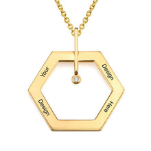 Cargar imagen en el visor de la galería, Collar hexagonal con Diamante en Plata de Ley 925 / Cobre X0014 Grabado Personalizado con Texto Nombre