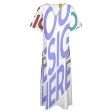Cargar imagen en el visor de la galería, Vestido Largo Elegante de Manga Corta con Cuello en V y Bolsillo para Mujer BYQ Personalizado con Impresión Completa de Múltiples Imágenes con Foto Texto Patrón