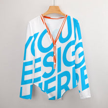 Cargar imagen en el visor de la galería, Mono sexy de manga larga con escote en V profundo para mujer ALRP Personalizado con Impresión Completa de una imagen con Foto Logo Patrón Texto