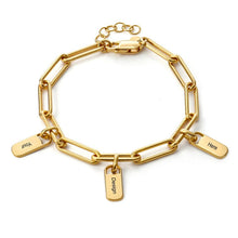 Cargar imagen en el visor de la galería, Pulsera Personalizada con clip colgante barra S0017 con texto nombre para mujer hombre Cadena Ajustablede de cobre / plata de ley 925 chapada de oro rosa de 18K