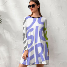 Cargar imagen en el visor de la galería, Vestido Casual de Moda Cuello Redondo de Manga Larga para mujer NZ015 Personalizado con Impresión Completa de múltiples imágenes con Foto Logo Patrón Texto