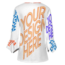 Cargar imagen en el visor de la galería, Camisa de mujer de manga larga SDS20150 con diez botones y mangas de pétalos con volantes personalizado con patrón foto texto (impresión de imágenes múltiples)