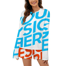 Cargar imagen en el visor de la galería, Conjunto de pijama de mujer 203 con top de manga larga abotonado y pantalón corto personalizado con patrón foto texto (impresión de imagen única)

