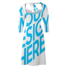 Cargar imagen en el visor de la galería, Vestido estampado cuello en V lazo espalda manga 3/4 para mujer B272 Personalizado con Impresión Completa de una imagen con Foto Logo Patrón Texto