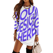 Cargar imagen en el visor de la galería, Vestido de manga larga para mujer F72Q Vestido estilo empalme informal personalizado con patrón foto texto (impresión de imagen única)
