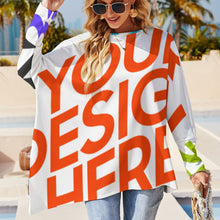 Cargar imagen en el visor de la galería, Camiseta manga larga con dobladillo irregular casual de moda para mujer XL Personalizada con Impresión Completa de múltiples imágenes con Foto Logo Patrón Texto