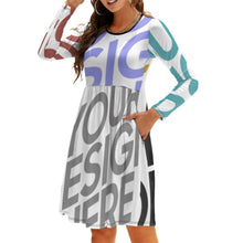 Cargar imagen en el visor de la galería, Vestido suelto con cuello redondo bolsillos para mujer NZ036 Personalizado con Impresión Completa de múltiples imágenes con Foto Logo Patrón Texto