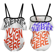 Cargar imagen en el visor de la galería, Traje de baño con volantes y hombros descubiertos para niña NT045 personalizado con patrón foto texto (impresión de imágenes múltiples)