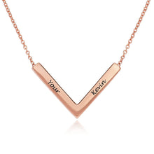 Cargar imagen en el visor de la galería, Collar barra forma de V ángulo recto en plata de ley 925 chapado de oro rosa de 18K para mujer hombre X0046 Personalizo con texto nombre