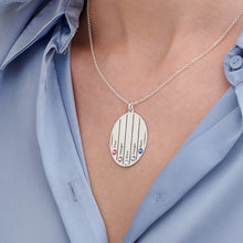 Cargar imagen en el visor de la galería, Collar de Colgante Ovalado con Piedras de Nacimiento de Plata 925 / Cobre para Mujer Hombre X0078 Grabado Personalizado con Texto Nombre
